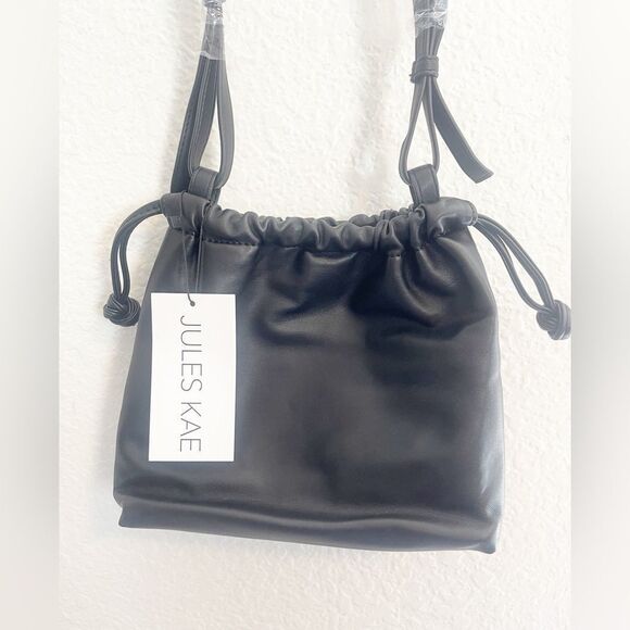 Anthropologie Jules Kae Black Vegan leather bucket pull string crossbody. NWT - Picture 6 of 10